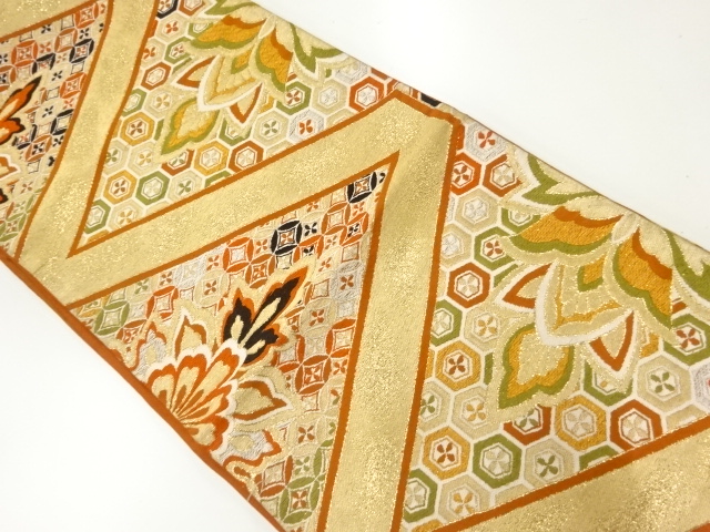 JAPANESE KIMONO / ANTIQUE FUKURO OBI / SILK / WOVEN FLOWER